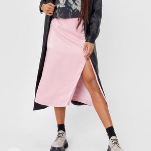Slit Satin High Waisted Midi Skirt